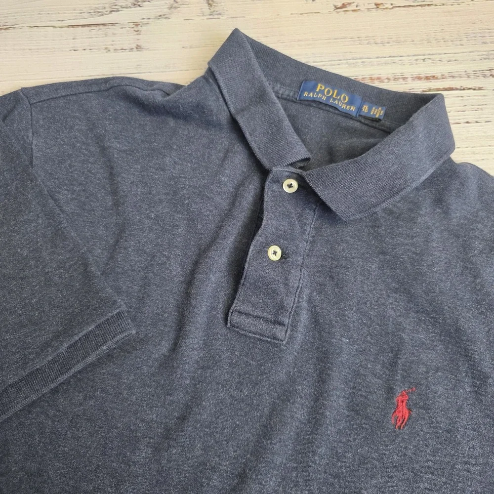 Polo Ralph Lauren Mens XL Polo Heather Navy Blue Cotton‎ Short Sleeve Red Pony